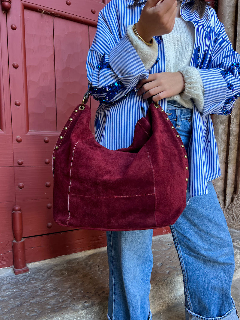 Sac à main en daim bordeaux