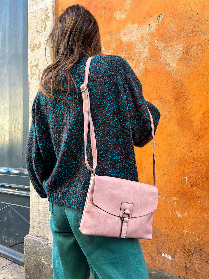 Sac bandoulière en similicuir rose pale