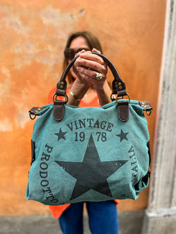 Sac en toile bleu étoile vintage