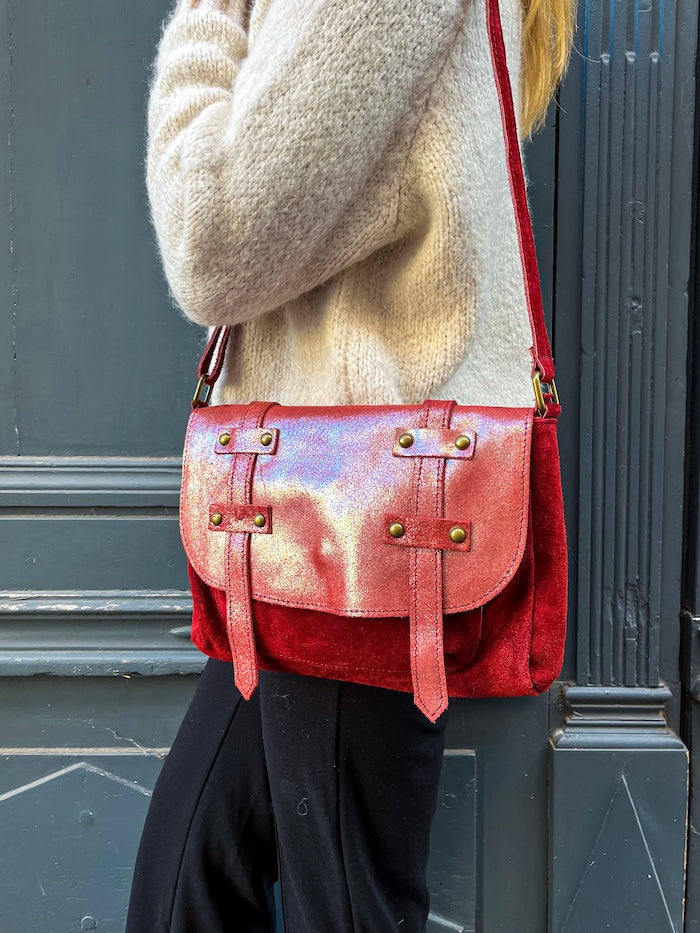 Sac bandoulière en cuir rouge/bordeaux