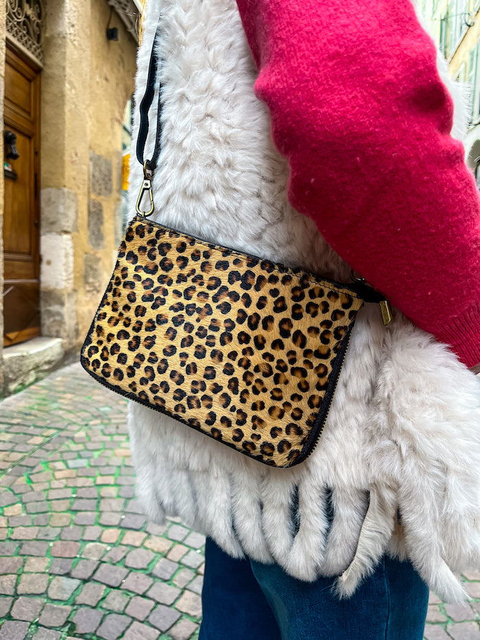 Sac bandoulière en cuir imprimé léopard