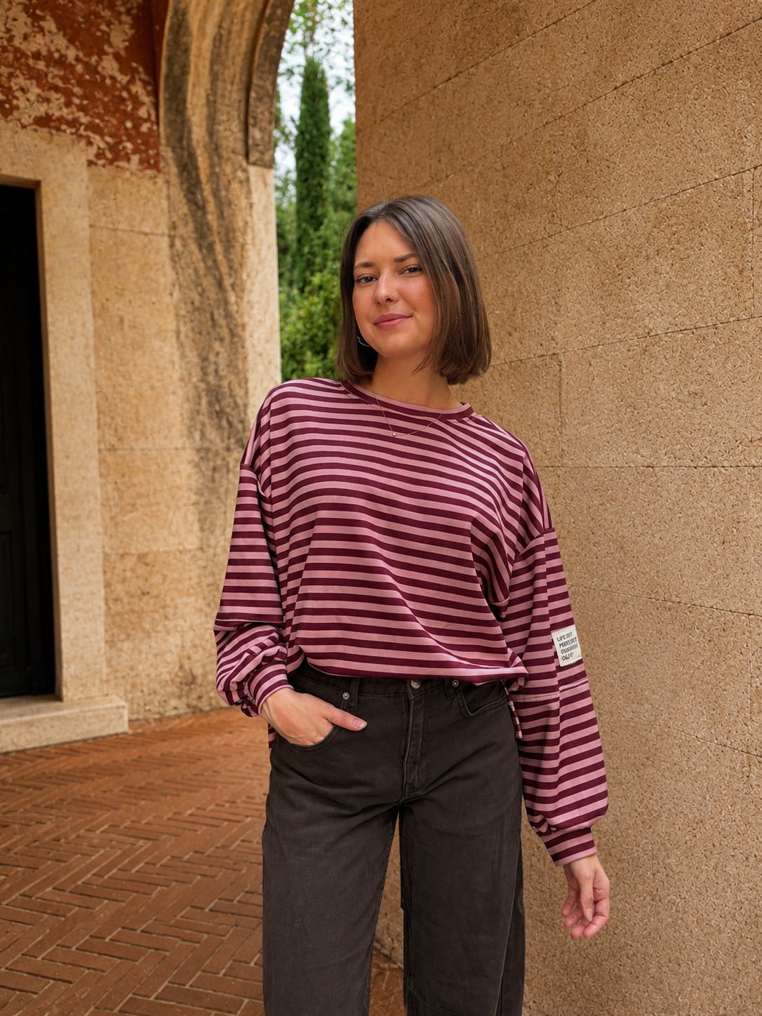 sweat col rond rayé tendance pour femme