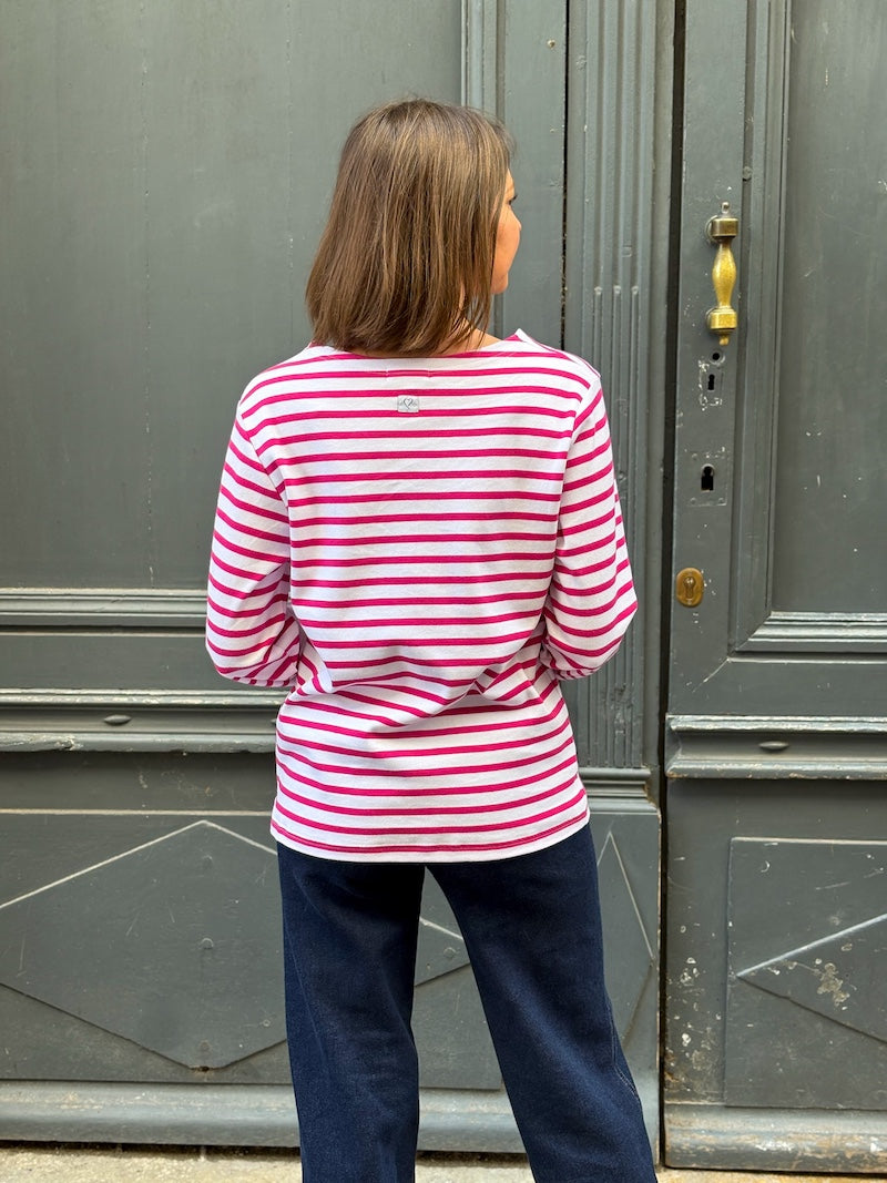 T-shirt manches longues rayé rose - Love by MD