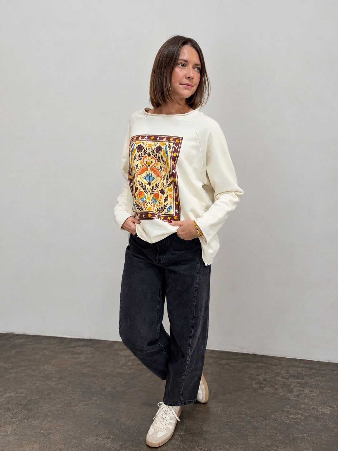 sweat-shirt blanc bohème tendance pour femme