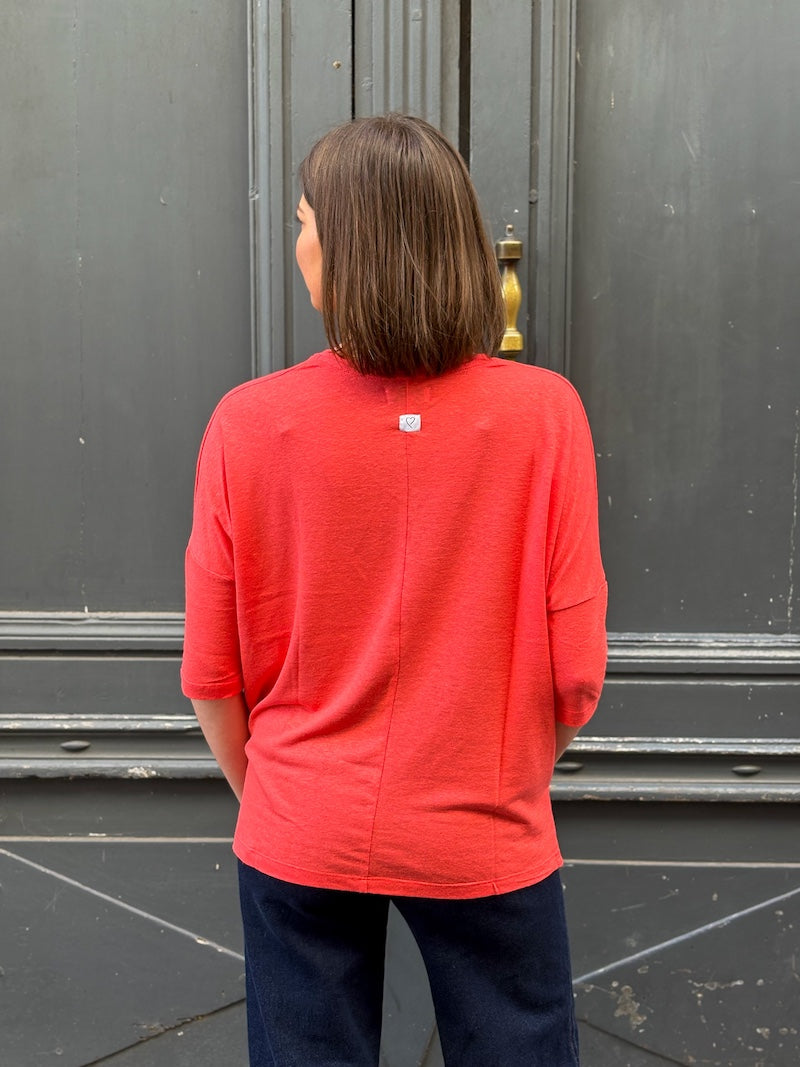 T-shirt manches 3/4 col V en lin - Love by MD