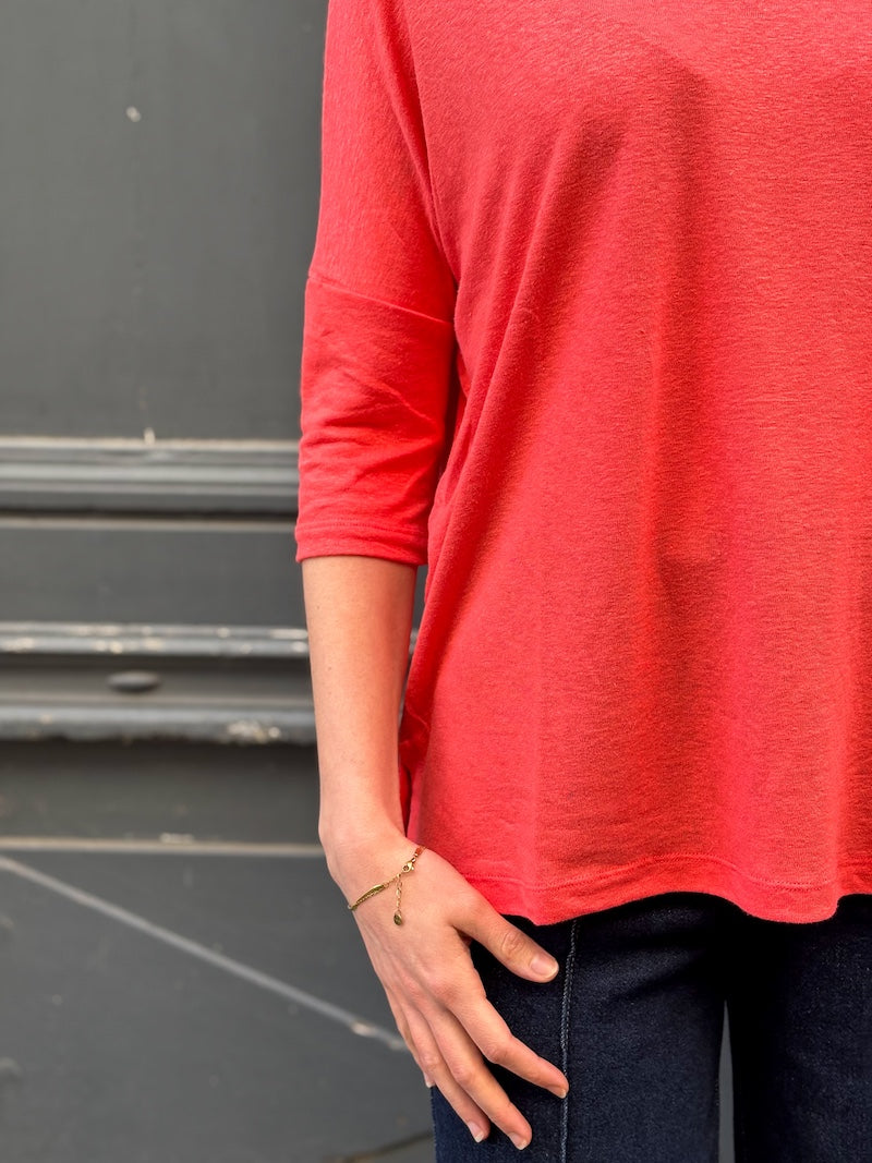 T-shirt manches 3/4 col V en lin - Love by MD