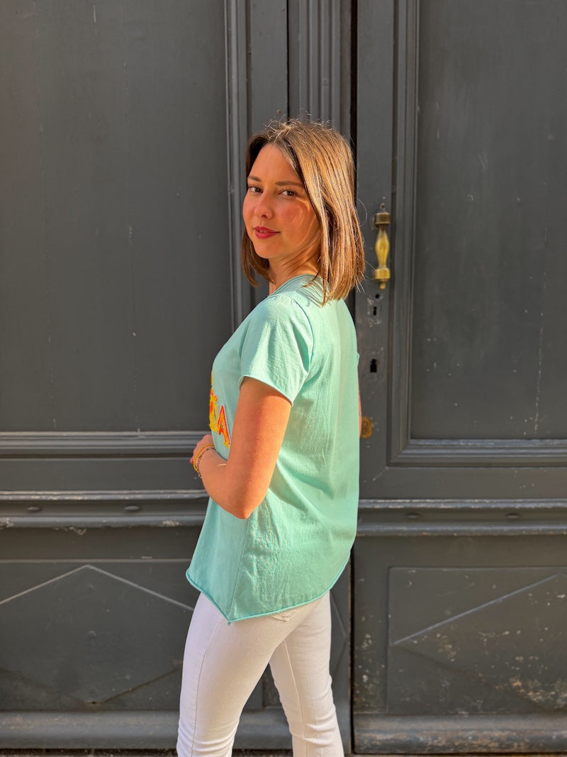 T-shirt en coton brodée "Love bohèmia"