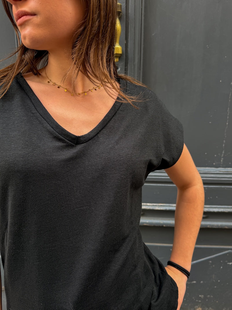 T-shirt en lin col V - Love by MD