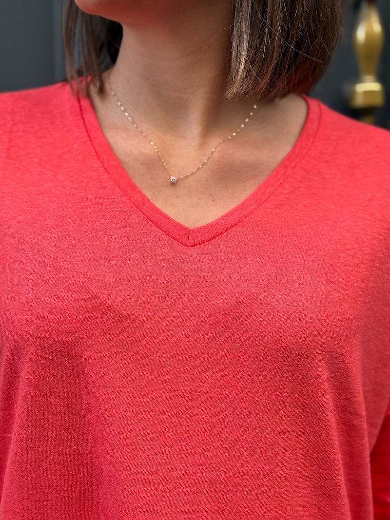 T-shirt manches 3/4 col V en lin - Love by MD