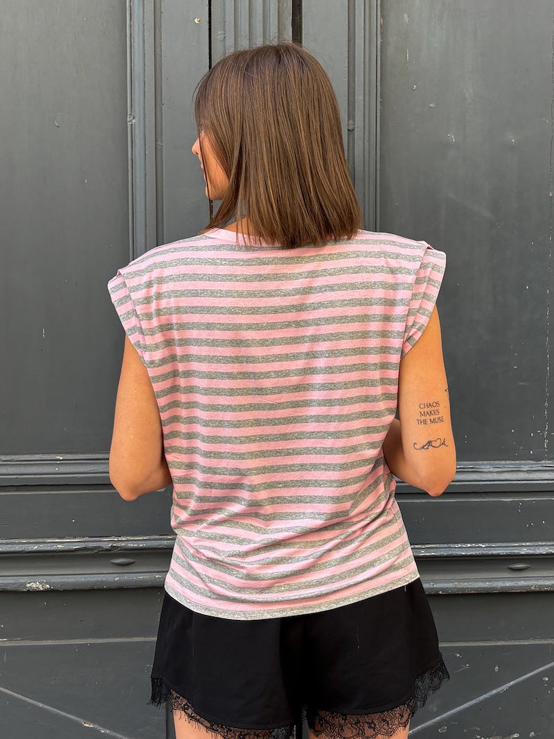 T-shirt rayé rose et gris pour femme