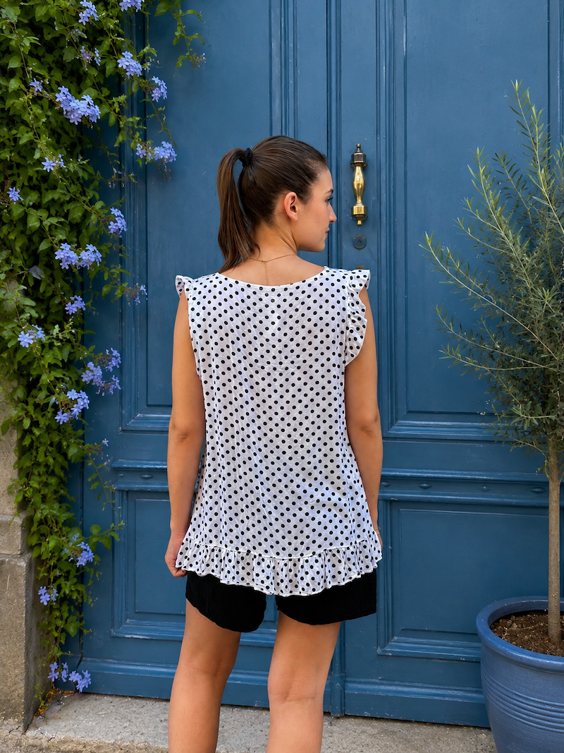 Top à volants imprimé petits pois