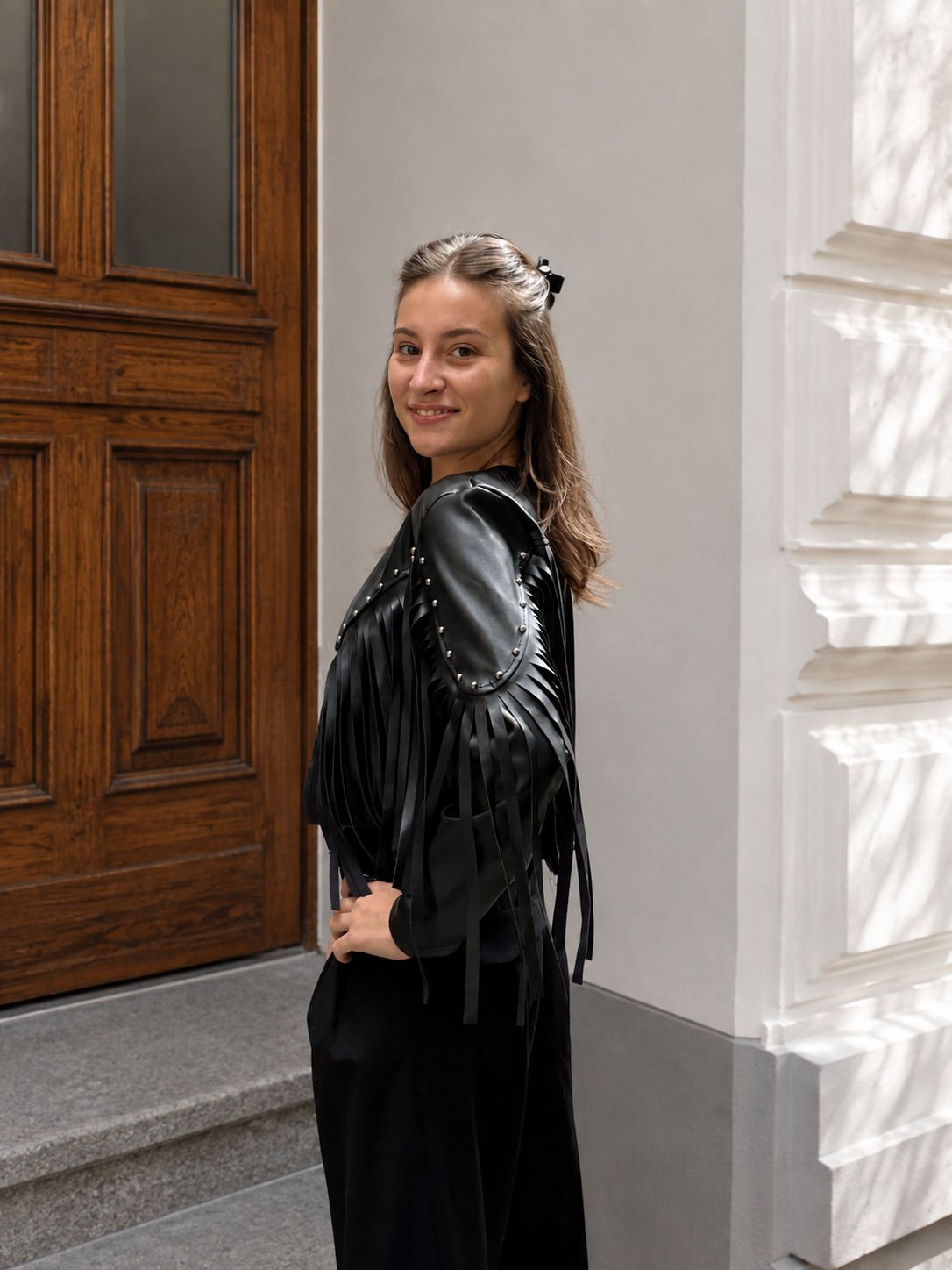 veste cowboy à franges en similicuir style rock pour femme tendance