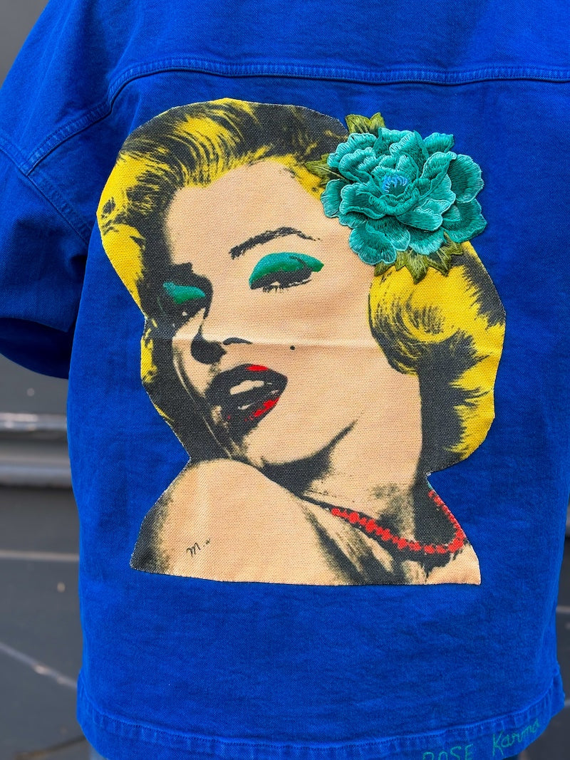 Veste en jean bleu roi Marilyn Monroe fait main