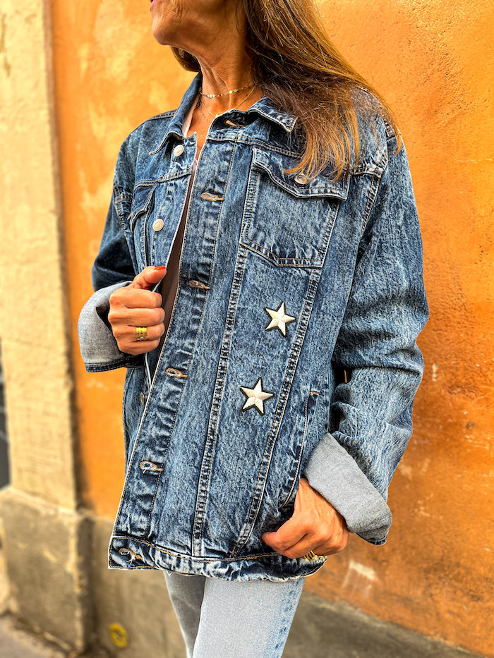 veste en jean peace and love vintage bohème