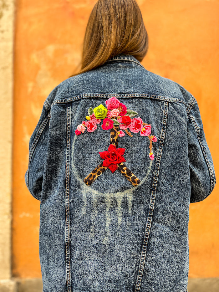 veste en jean oversize peace and love