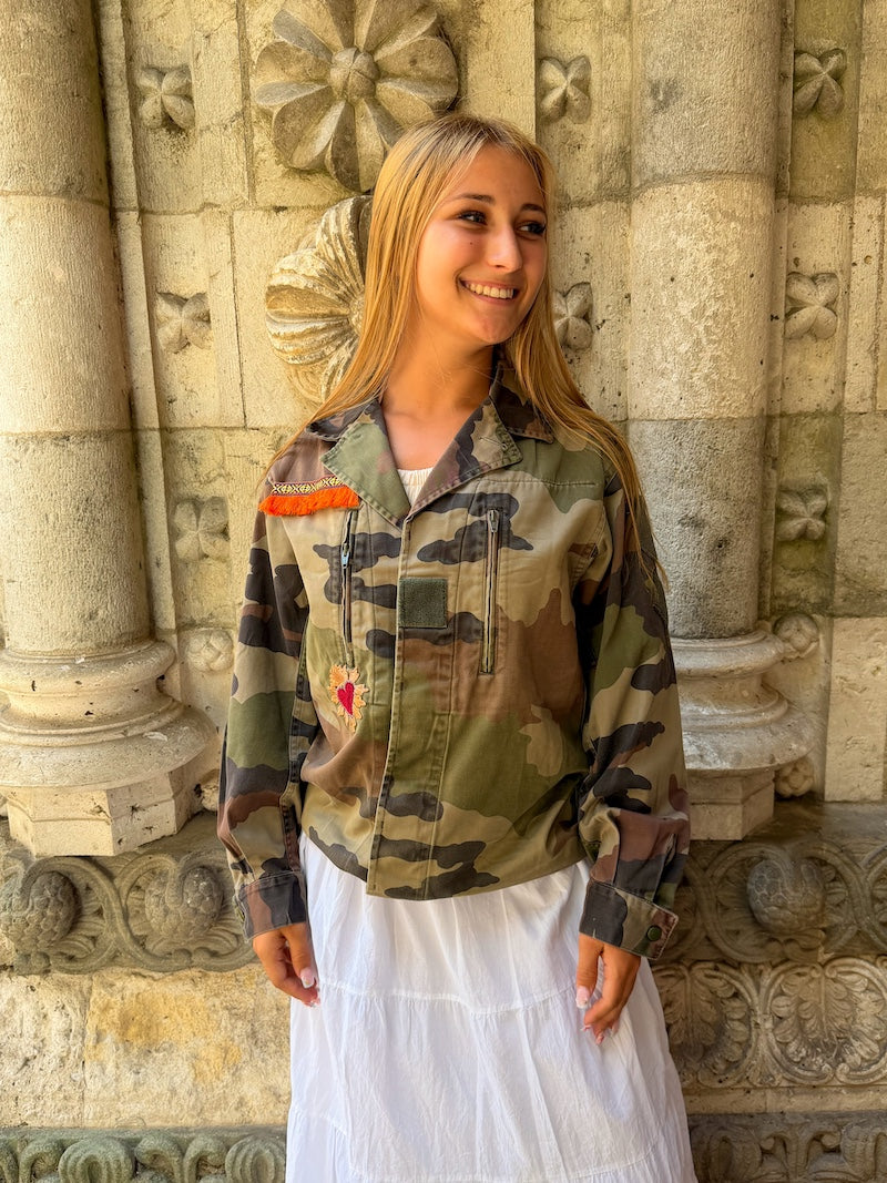 Veste militaire camouflage personnalisée Frida Kahlo