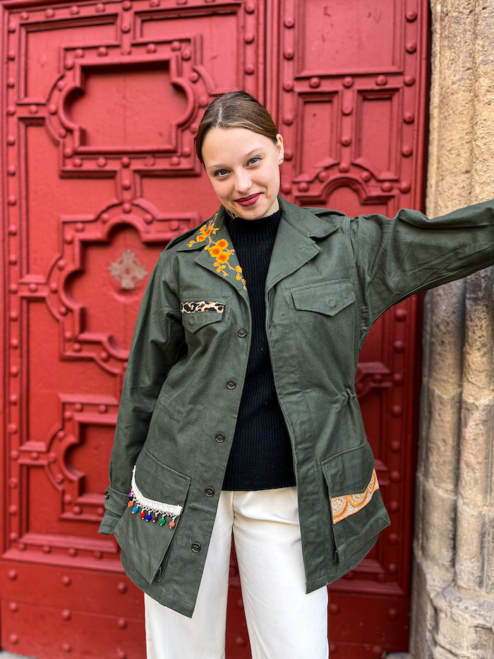 veste militaire tendance personnalisee de fleurs et leopard