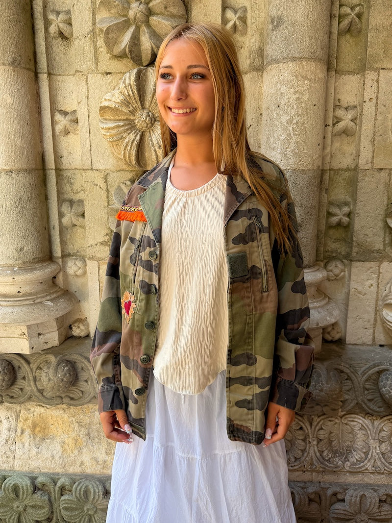 Veste militaire camouflage personnalisée Frida Kahlo