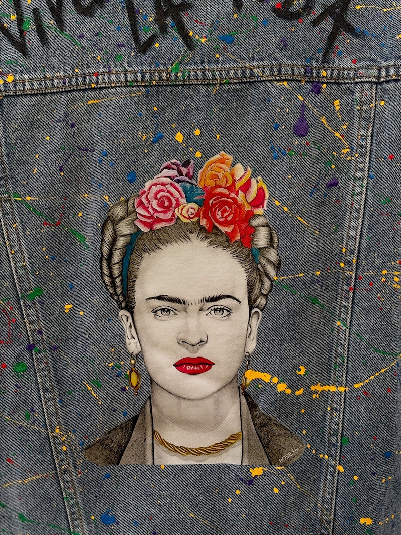 Veste en jean customisée Pop Art Frida Kahlo