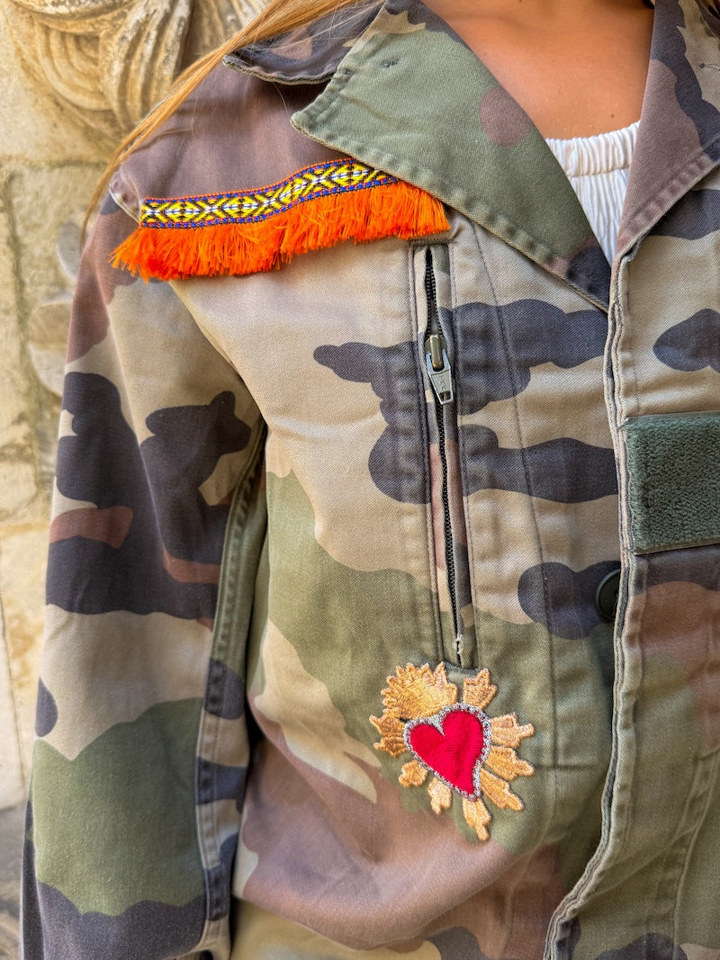 Veste militaire camouflage personnalisée Frida Kahlo
