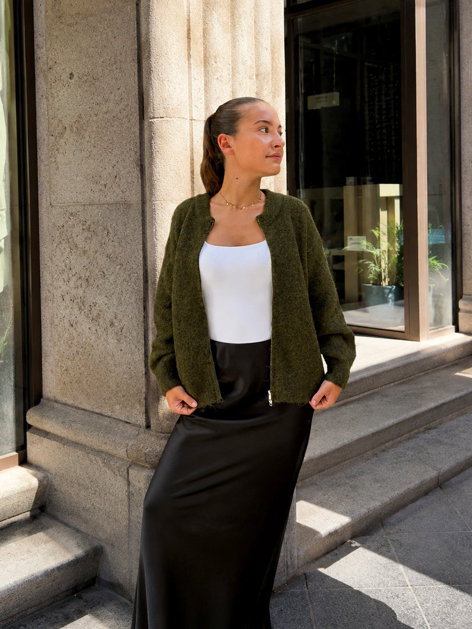 veste zippée mi saison automne pour femme tendance couleur kaki 