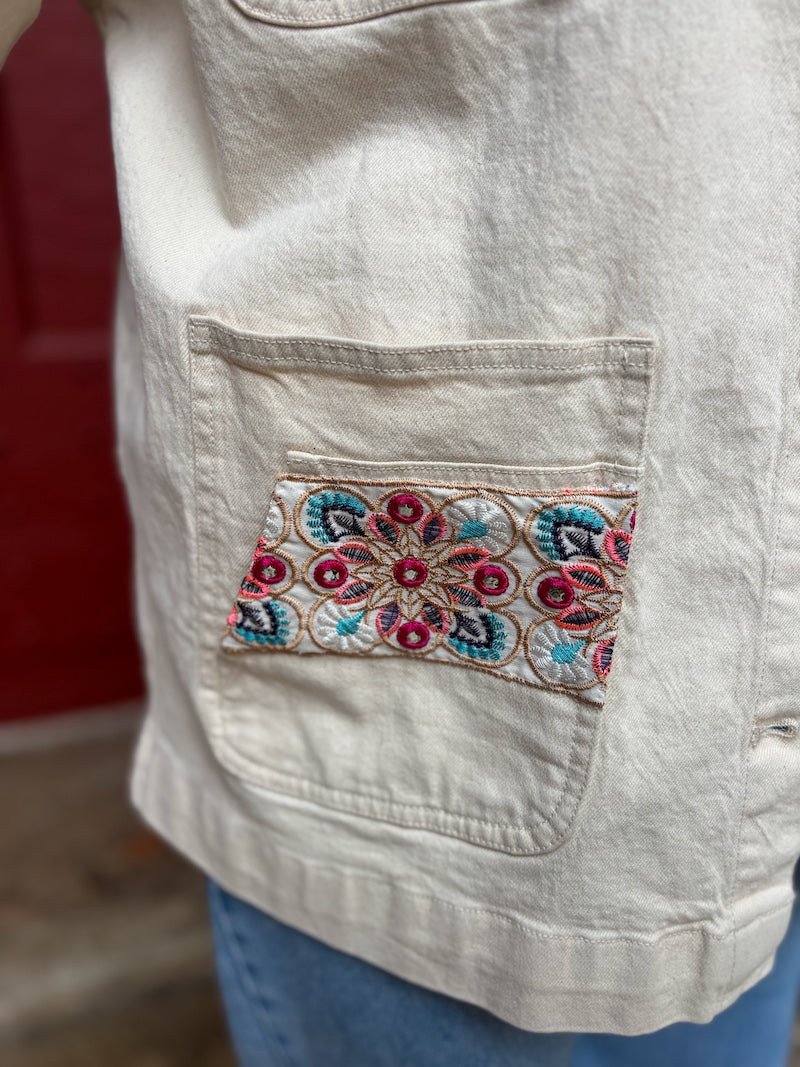 Veste en jean oversize blanc cassé personnalisée de Frida Kahlo