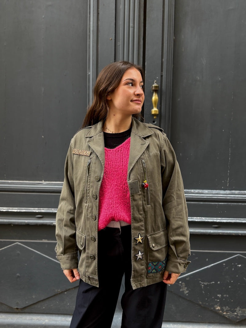 Veste militaire femme customisée Frida Kahlo - Pièce Unique