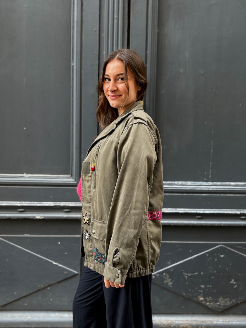 Veste militaire femme customisée Frida Kahlo - Pièce Unique