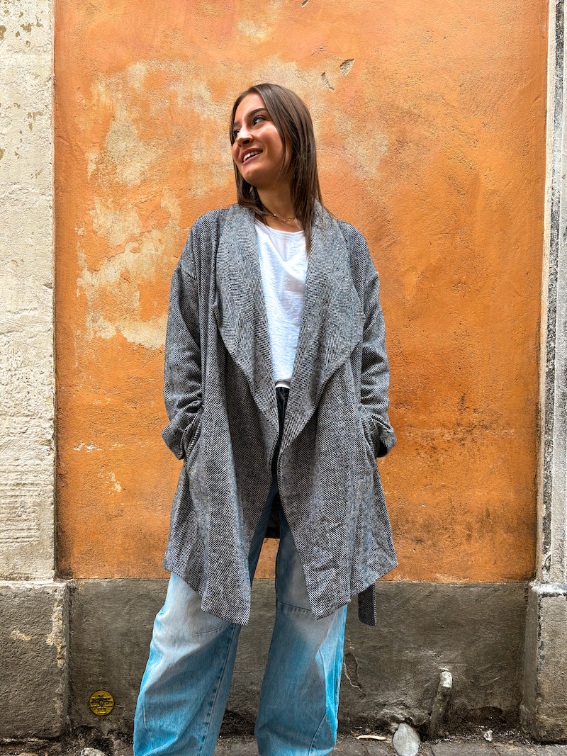 Trench à motif vintage chevron gris