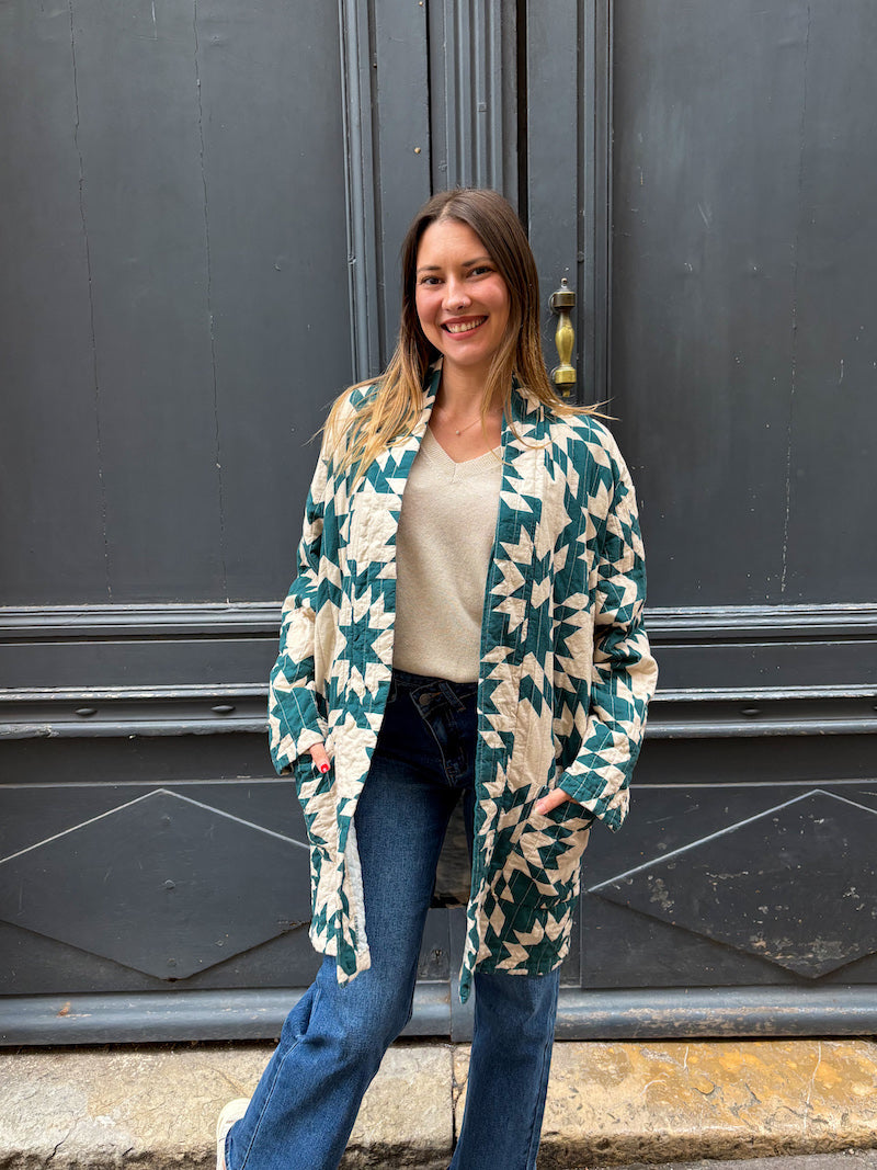 Veste longue Patchwork bleu et blanc Banditas from Marseille - Chilled