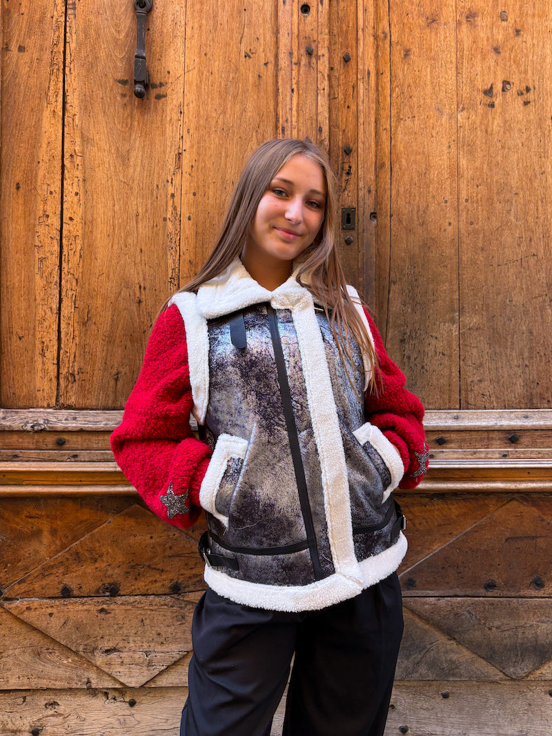 Veste bombardier oversize gris métallique