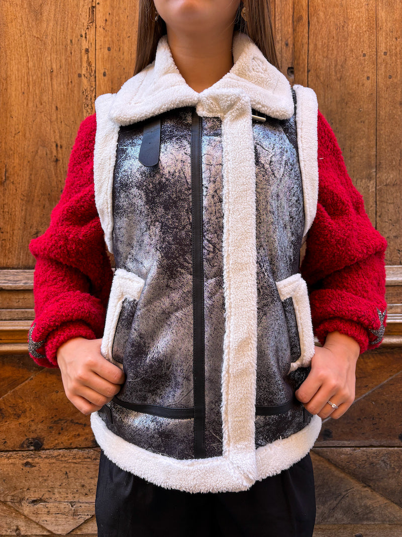 Veste bombardier oversize gris métallique