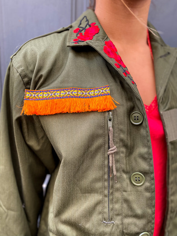Veste militaire customisée Frida Kahlo Maravillosa