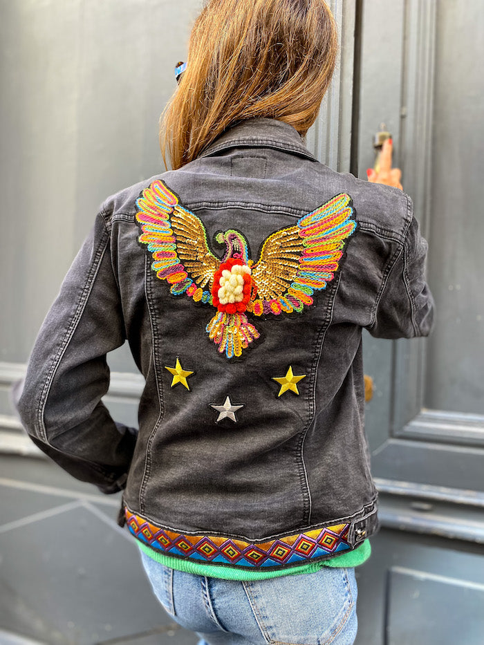 Veste en jean noir aigle Eagle