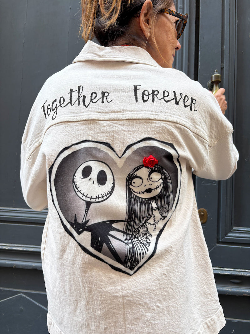 Veste jean oversize customisée - Les Noces Funèbres / Tim Burton