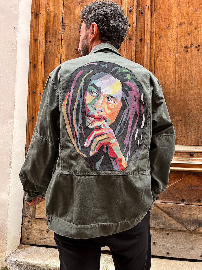 Veste militaire homme customisée Bob Marley "One Love"