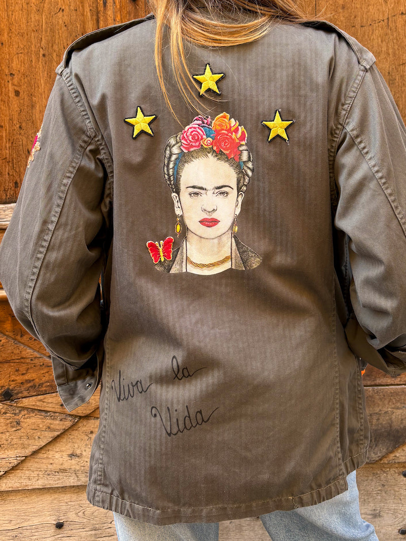 Veste militaire personnalisée à la main Frida Kahlo - Corazon Rojo