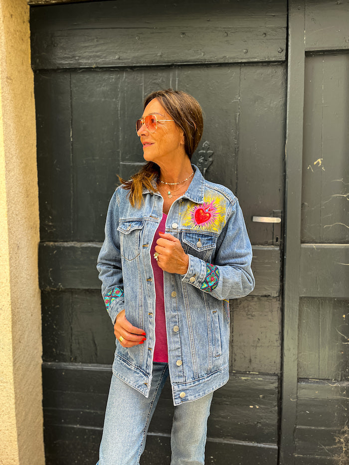 Veste en jean oversize peint à la main Frida Kahlo - Pintura
