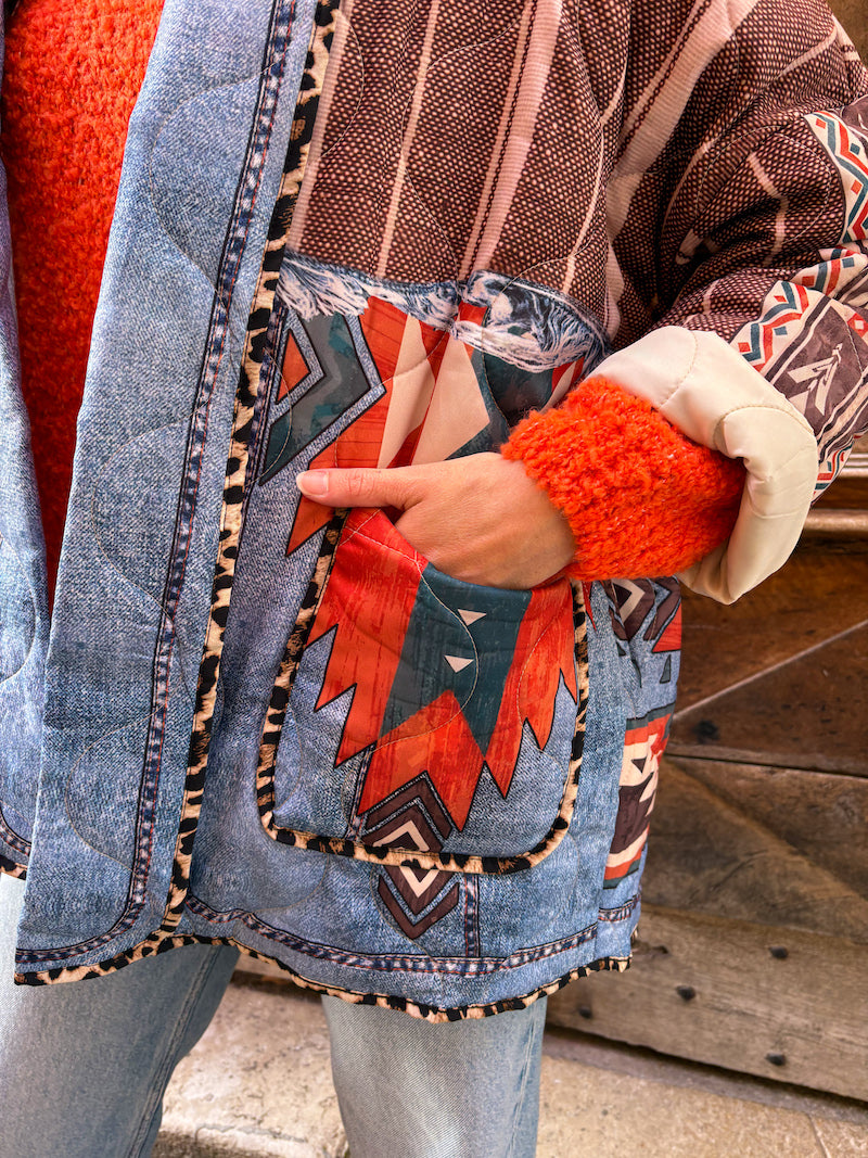 Veste matelassée oversize imprimé ethnique