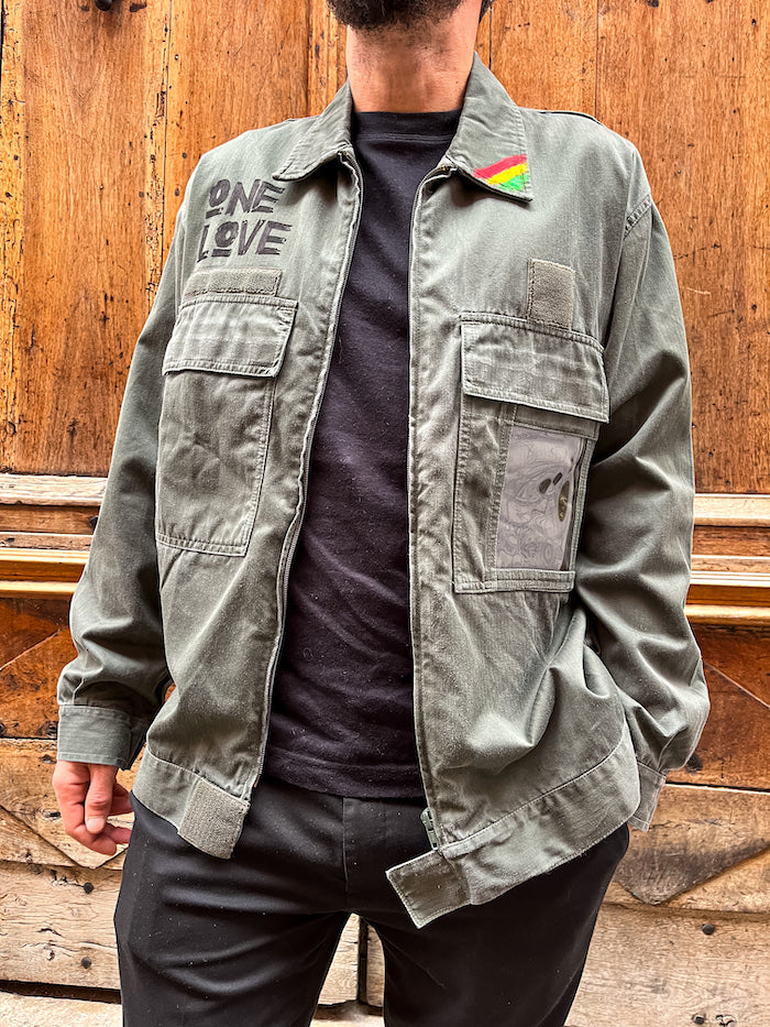 Veste militaire homme customisée Bob Marley "One Love"