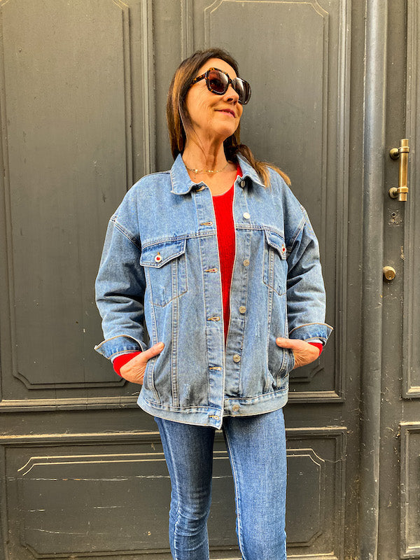 Veste en jean oversize personnalisée avec des ailes d'ange dorées