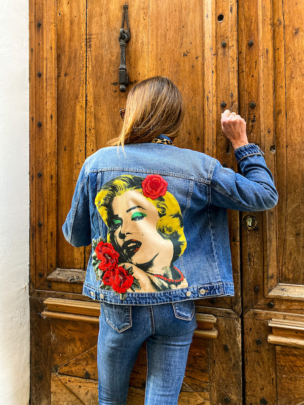 Veste en jean brodée a l'effigie de Marilyn Monroe Poupoupidou