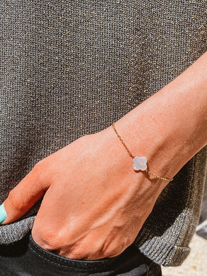 Bracelet trèfle en plaqué or et nacre - Bracelet