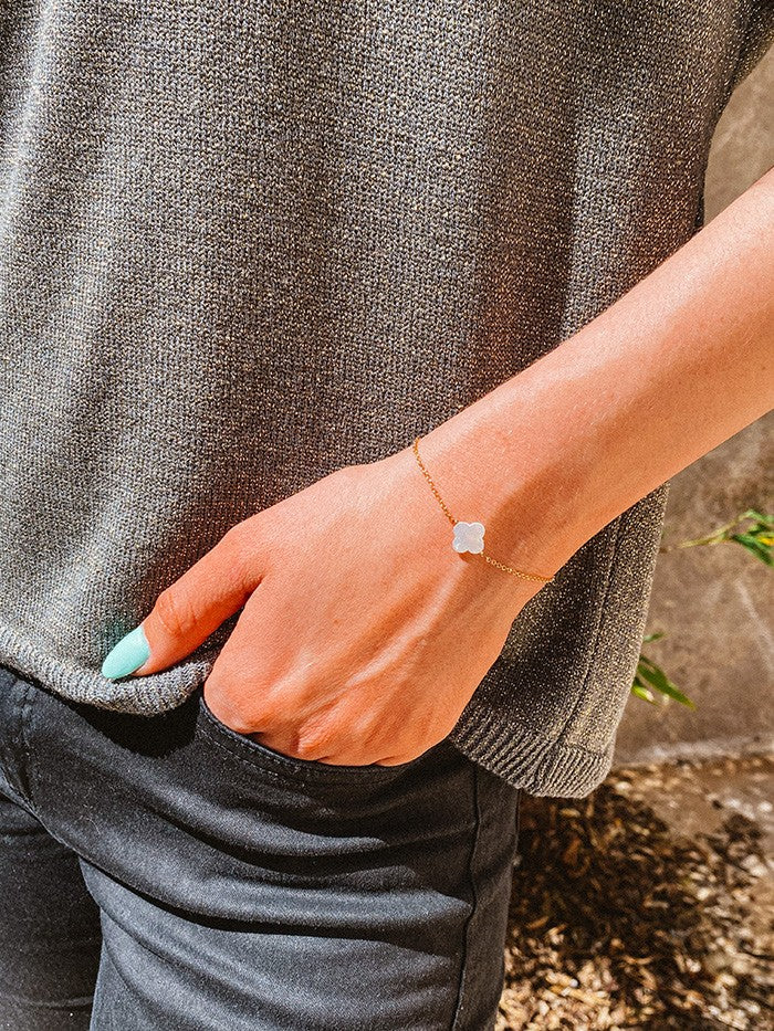 Bracelet trèfle en nacre chaîne plaqué - Main Image