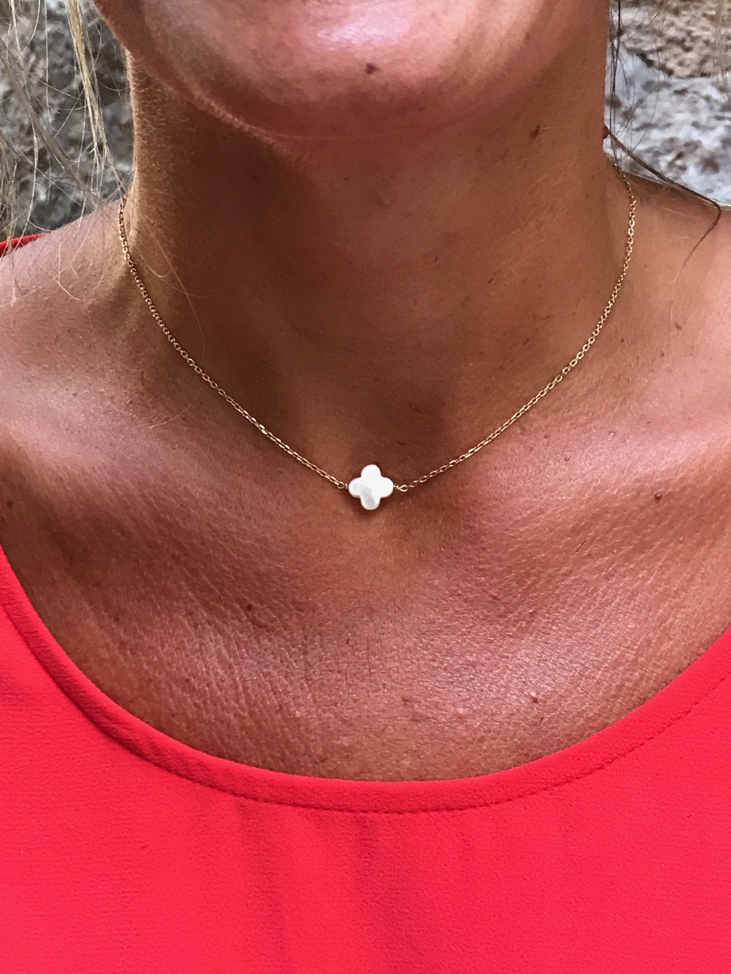 Collier trèfle en nacre et plaqué or Lucky – kaprice-b