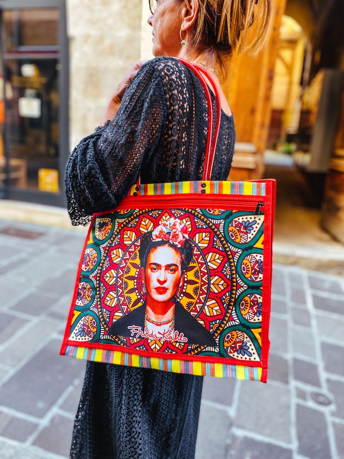 Sac cabas plastifié rouge Frida Kahlo - Sac à main