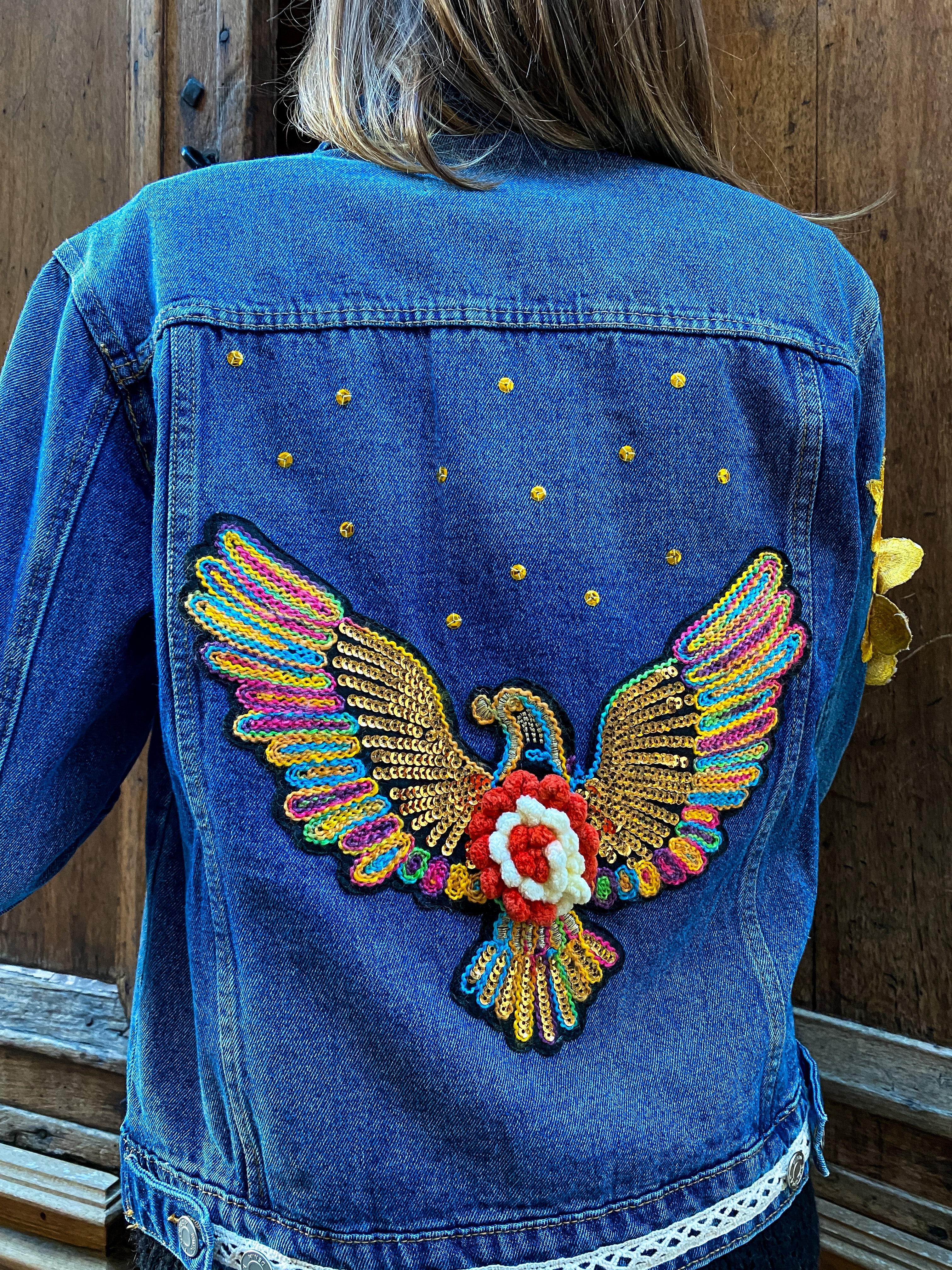 Veste en jean customisée d’un aigle - Veste en jean