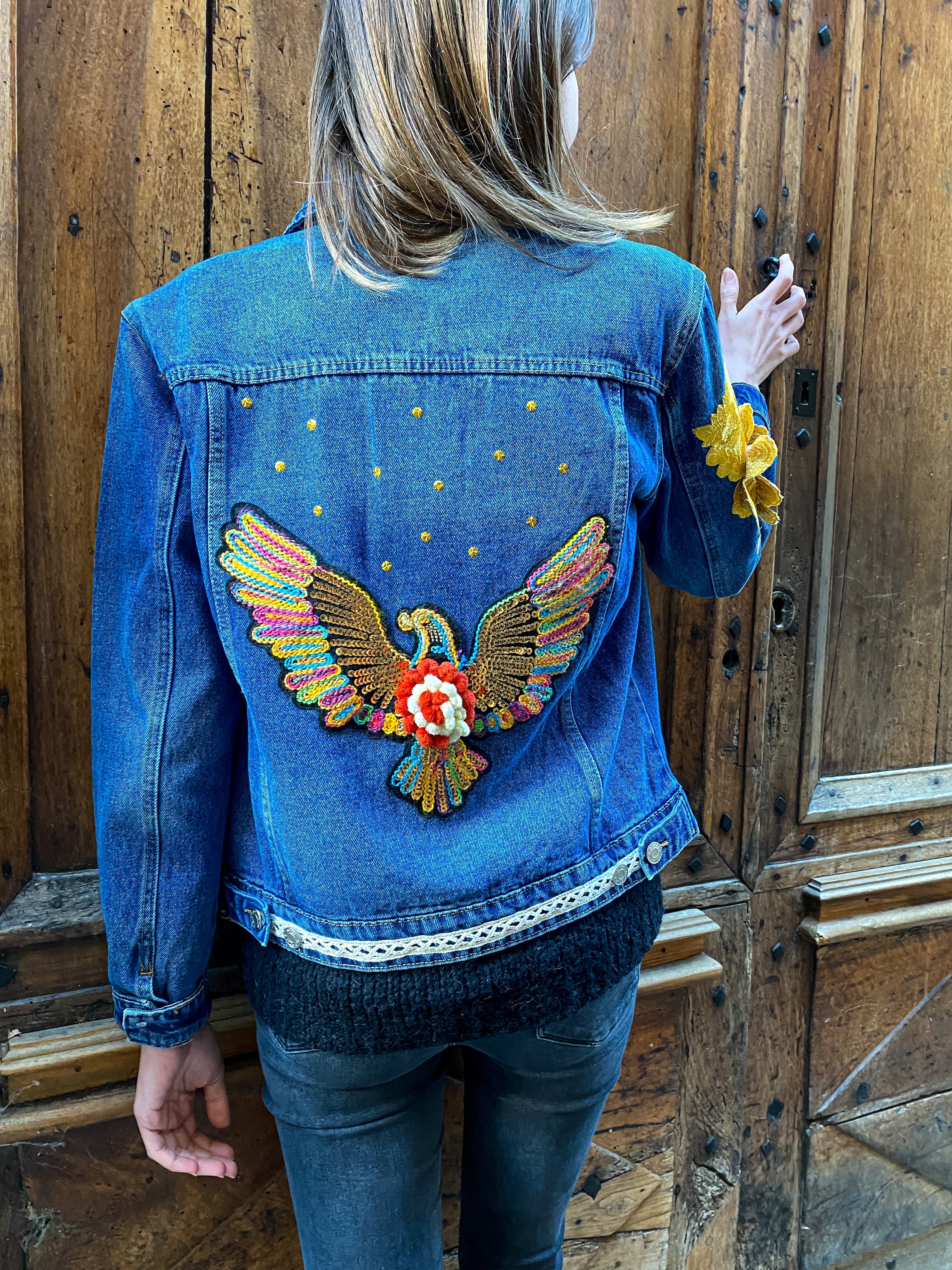 Veste en jean customisée d’un aigle - Veste en jean