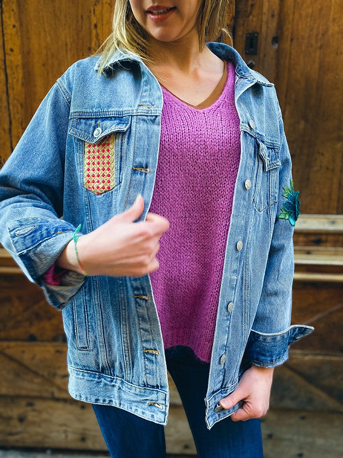 Veste en jean oversize Frida Kahlo Mariposa - Veste en jean