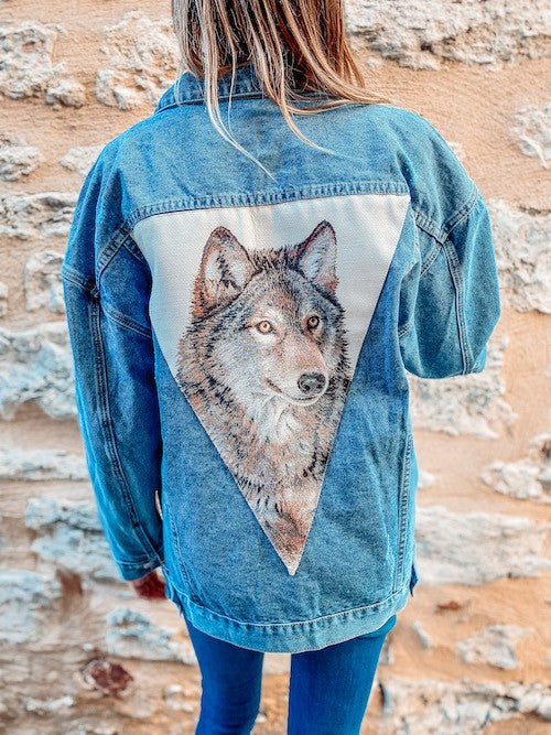 Veste en jean oversize tête de loup Wolf - Veste en jean
